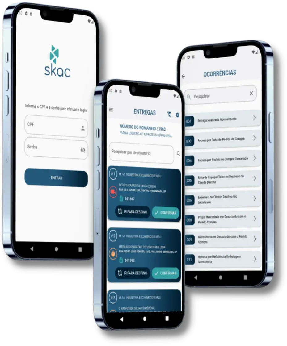 App SKAC Entregas - interface do aplicativo de rastreamento de entregas